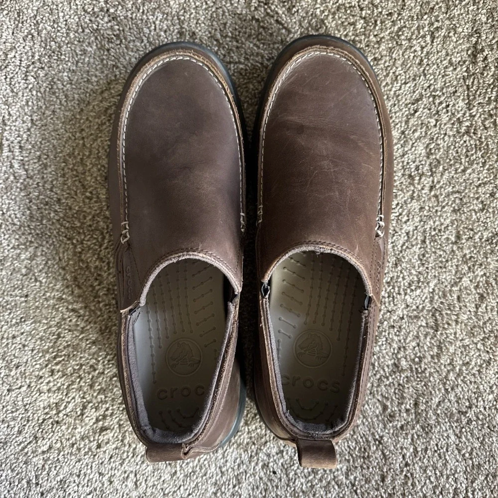CROCS Denton Leather Slip-Ons Removable Comfort Insoles Espresso Size 13